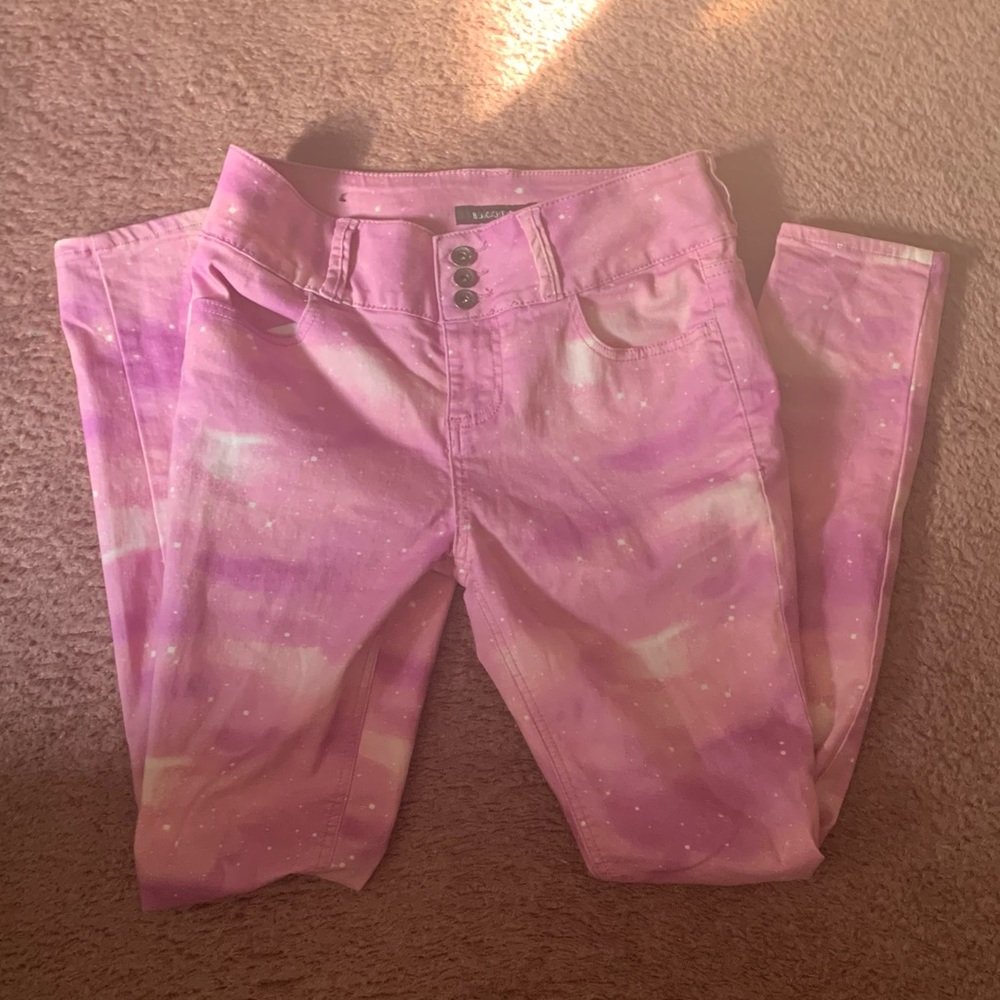 🥰Blackheart Pink Swirly Galaxy Super Skinny Jeans